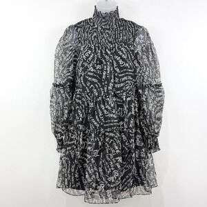 Cinq A Sept Silk Dress Womens 4 Love Note Art To Wear Mini Tiered Crinkle Event